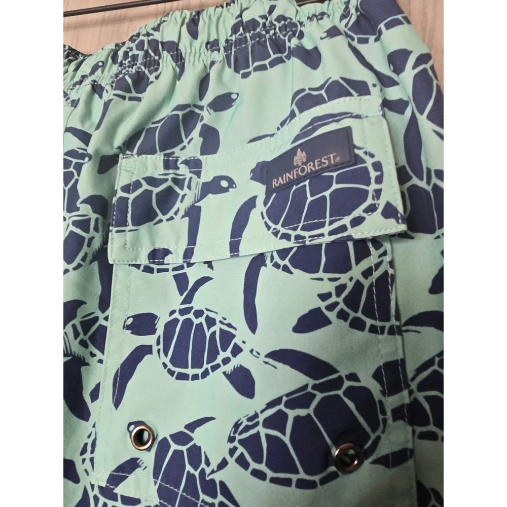 Rainforest Men's Swim Trunks Sea Turtle Print Elastic Waist Drawstring Size M